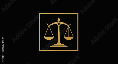 Elegant Golden Scale Symbolizes Justice, Fairness, And Legal Representation on Black Background
