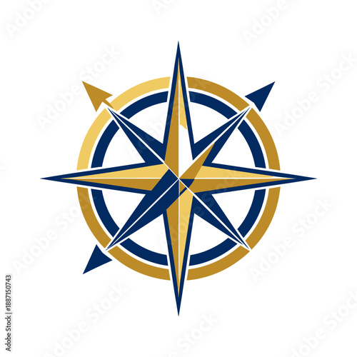 Elegant Compass Rose Design Navigational Symbol Golden And Dark Blue Colors