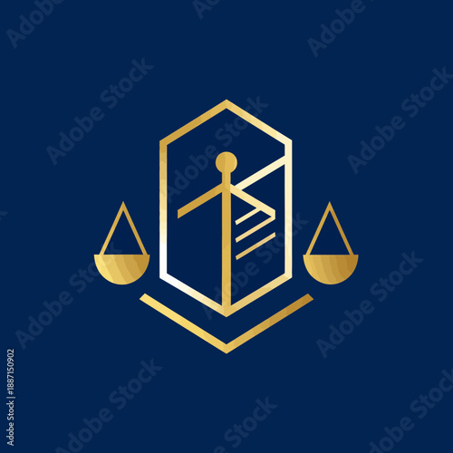 Elegant Law Firm Logo Design Featuring Justice Symbolism In Gold Color On Dark Blue Background