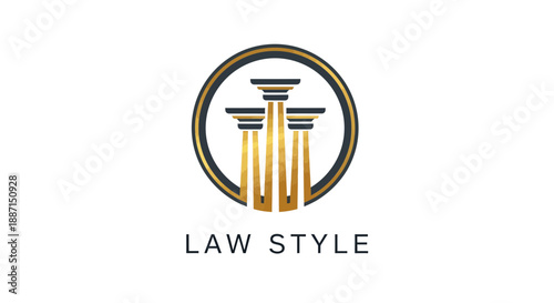 Elegant Law Firm Logo Featuring Golden Pillars Within a Sophisticated Circular Frame