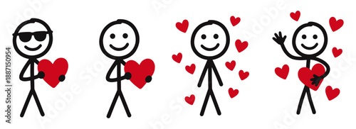 Valentine’s Day 67 Stick Figure Cartoon Series in Red and Black, 67 cartoon, stick figure illustration, Valentine’s Day graphics, red and black design, heart-themed illustration, digital greeting art,