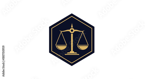Elegant Law Firm Logo Illustrating Scales Of Justice Inside a Hexagonal Badge