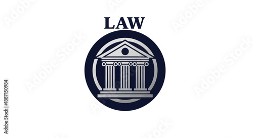 Elegant Law Symbol Design Featuring a Courthouse Icon In A Deep Blue Circular Emblem