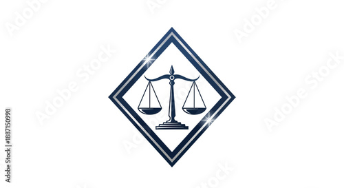 Elegant Legal Balance Icon With Shiny Metallic Frame Representing Justice And Fairness Concept