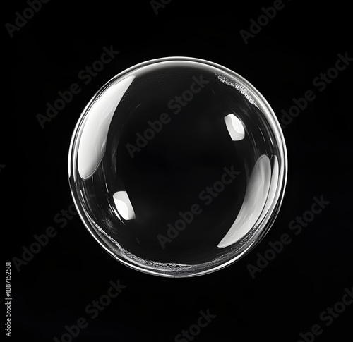 crystal ball on black background, Single Transparent Soap Bubble Isolated on Black Background