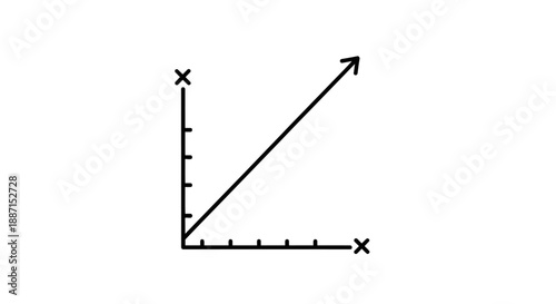 Simple coordinate graph with upward sloping line illustrating increase and positive correlation isolated white background.