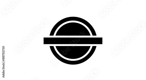 Black circle with thick horizontal bar and inner ring symbolizing security or a specific transaction type isolated white background.
