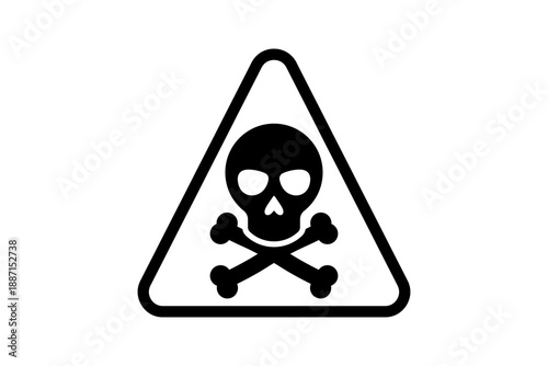 Fotografía Black minimal skull warning triangle icon isolated on transparent background haz