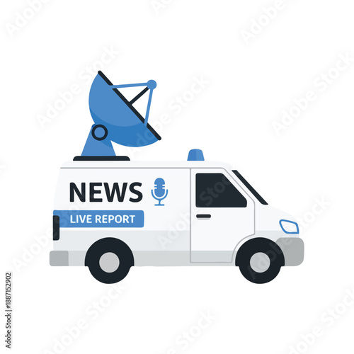 News van with satellite dish for live broadcast reporting