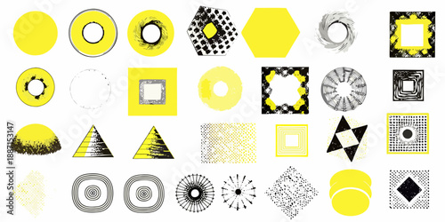 Abstract geometric shapes in yellow and black a diverse collection of patterns