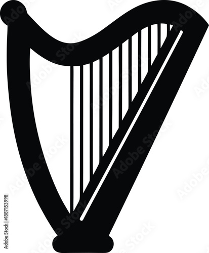 Harp silhouette vector art illustration and minimal black and white design