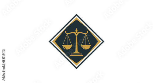 Elegant Vector Illustration Of Justice Scales Icon In A Geometric Ornamental Frame Design