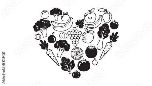 Hand drawn collection of fresh vegetables and fruits isolated on transparent background