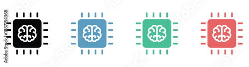 Colorful brain icons on microchip for AI and tech concepts