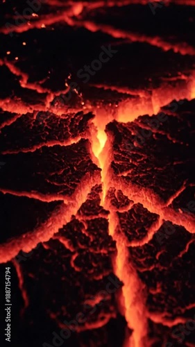 Dynamic Molten Lava Cracking And Cooling Revealing Intense Glowing Orange Heat Beneath