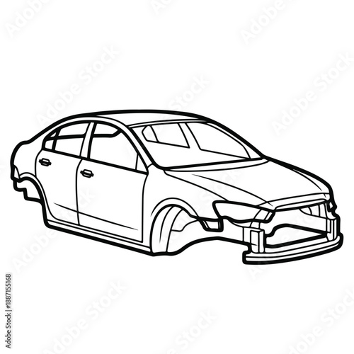 Car body outline drawing with missing front bumper