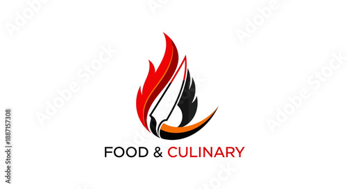Fiery Knife Emblem Serving Gourmet Food: A Delicious Culinary Logo Design