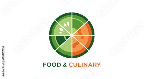 Fresh Culinary Elements Logo with Slices of Fruits and Vegetables on White Background