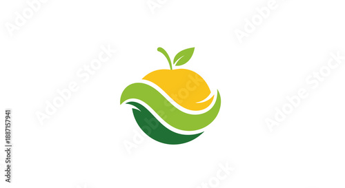 Fresh Fruit Concept: Artistic Illustration Featuring Orange Citrus and Leafy Green Elements