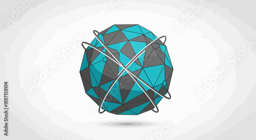 Geometric Atomic Structure Illustration Representing Technological Innovation Abstract
