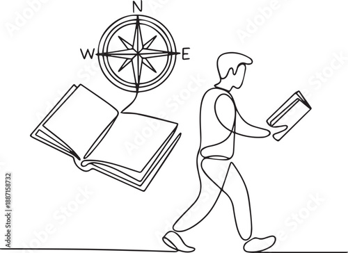 Man walking with map and compass navigating through terrain