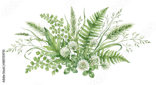 A watercolor vector illustration green plant isolated on white