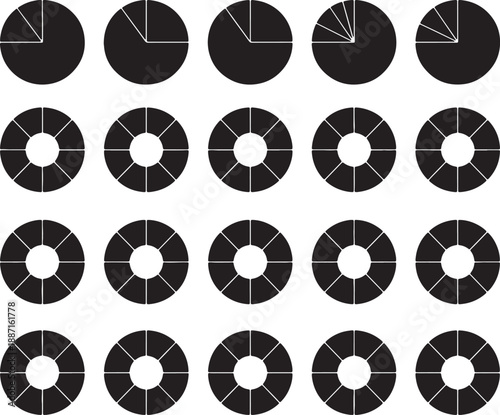 Black and white circular patterns with radial divisions and central holes arranged in a grid also transparent background 1