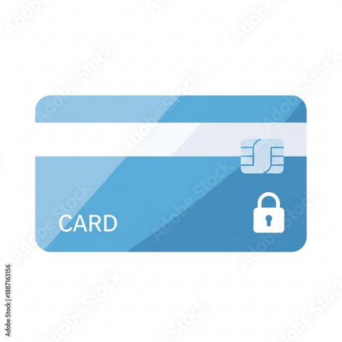 Blue credit card with lock and chip on for secure payment