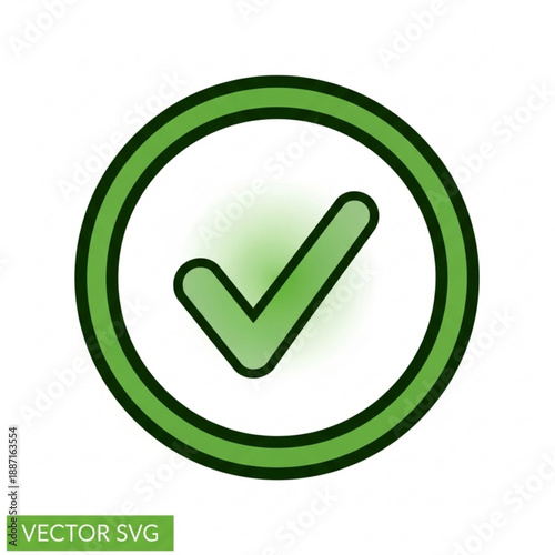 Green checkmark in a circle vector icon on for approval and confirmation