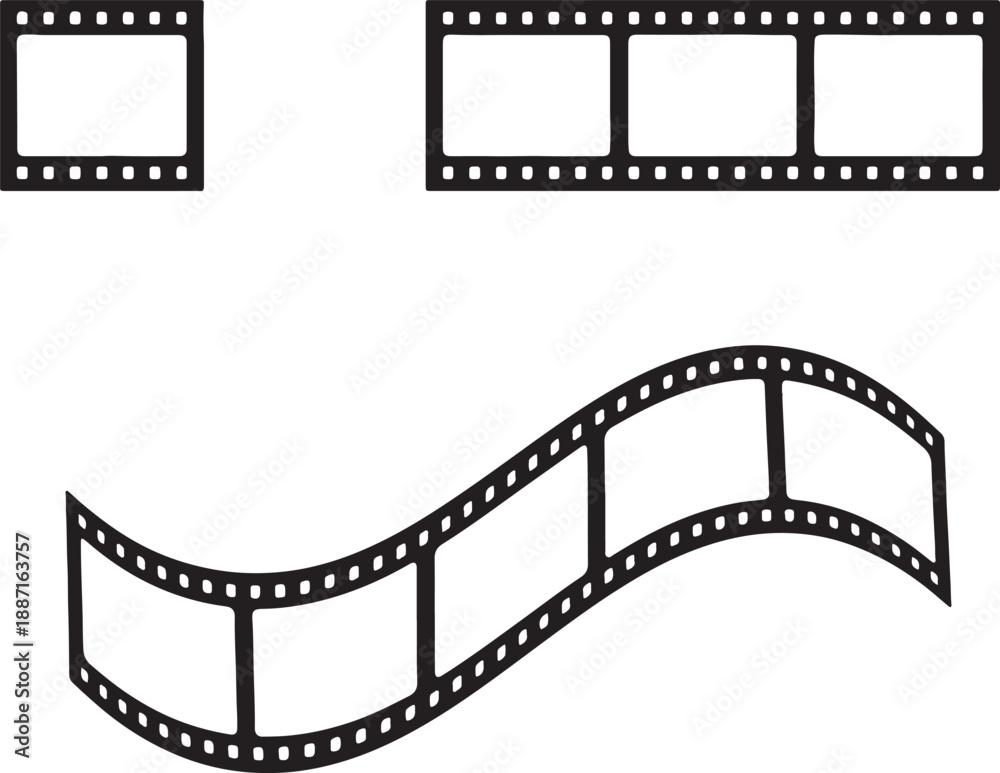 Fototapeta premium Black and white strips with perforated edges and empty frames also transparent background