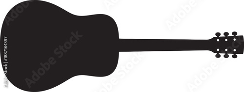 Black Silhouette of an Acoustic Guitar with Six Strings and Tuning Pegs also transparent background white