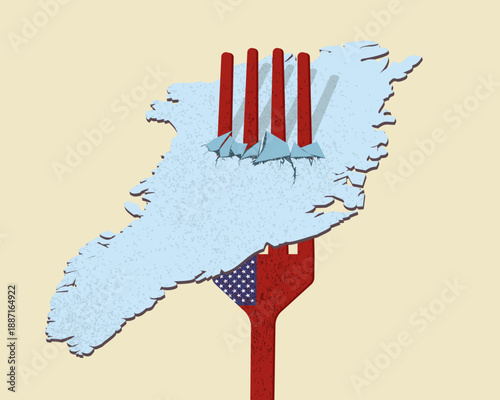 Greenland map on the American Fork, United states  Concept of a possible military conflict, annexation, occupation, war, tension, Cooperation, partnership, negotiation