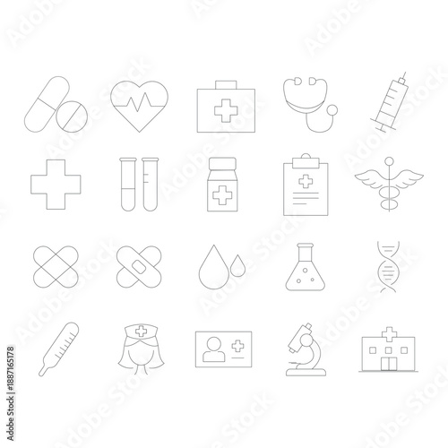 Outline medical icon set. Healthcare icons. Medical icon set.