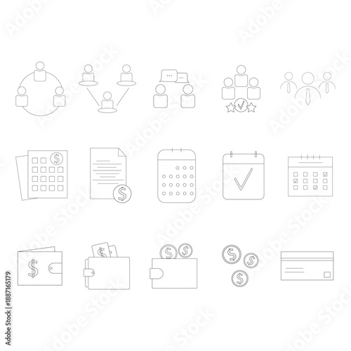 Outline business icon set. Finance icon set. Collection of business/finance icons.