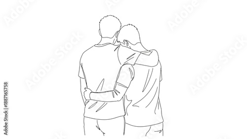 An illustration of two people embracing, representing connection, unity, and mutual support, perfect for conveying themes of friendship, love, and companionship