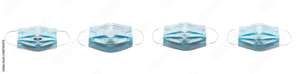 Obraz premium Set of Blue Disposable Surgical Face Masks with Elastic Ear Loops, Isolated on White Background, Oil Paint PNG