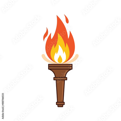 Torch illustration with vibrant flames on a white background from a front viewpoint