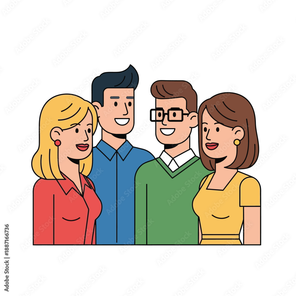Obraz premium Group of four friends standing together smiling at camera
