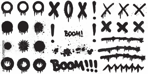 Graffiti style alphabet and elements with dripping paint effect illustration