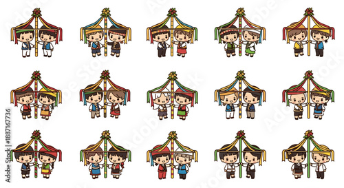 Collection of colorful vintage carousel horses with decorative details