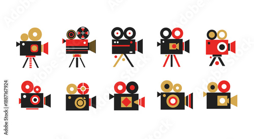 Collection of vintage film cameras with colorful design elements