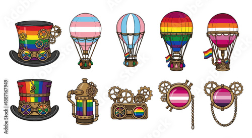 Set of colorful rainbow rainbow themed accessories and decorative items