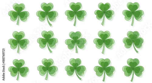 Collection of green fourleaf clovers arranged