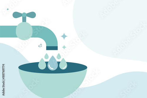 Water Conservation Faucet Dripping into a Bowl, sustainability awareness concept