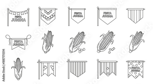 Set of decorative banners and flags with various patterns and styles