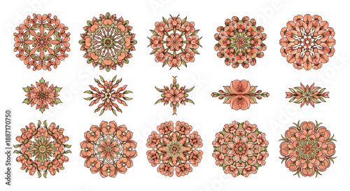 Set of twelve colorful mandala designs with intricate patterns
