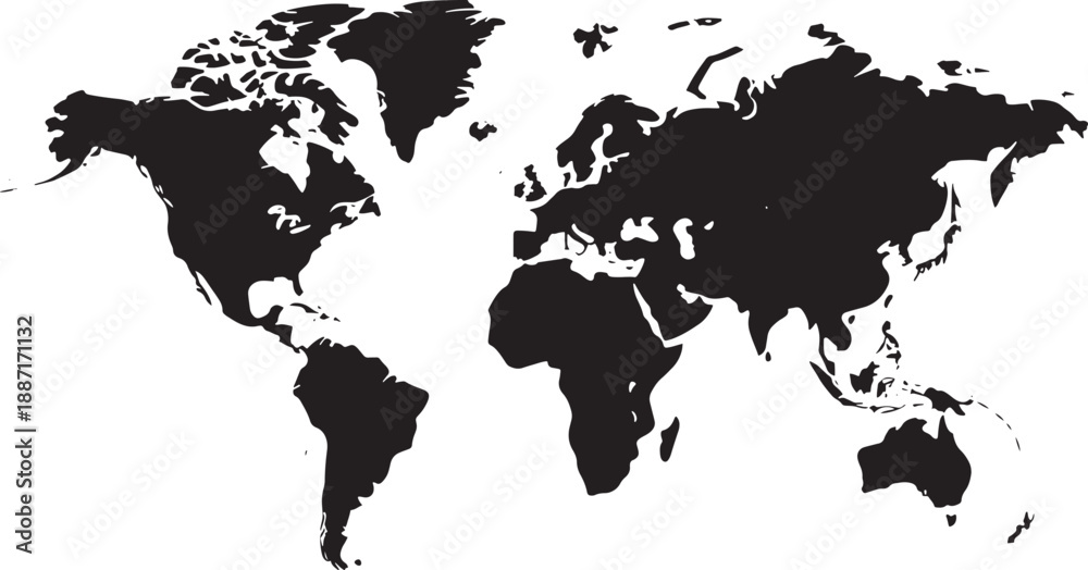 Obraz premium Black filled map with country borders white background geography global desi