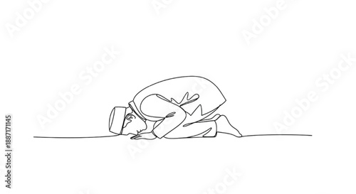 Man in prayer, kneeling with head bowed in devotion.