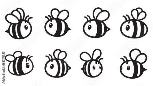 Set of cute cartoon bumblebees with different directional arrows
