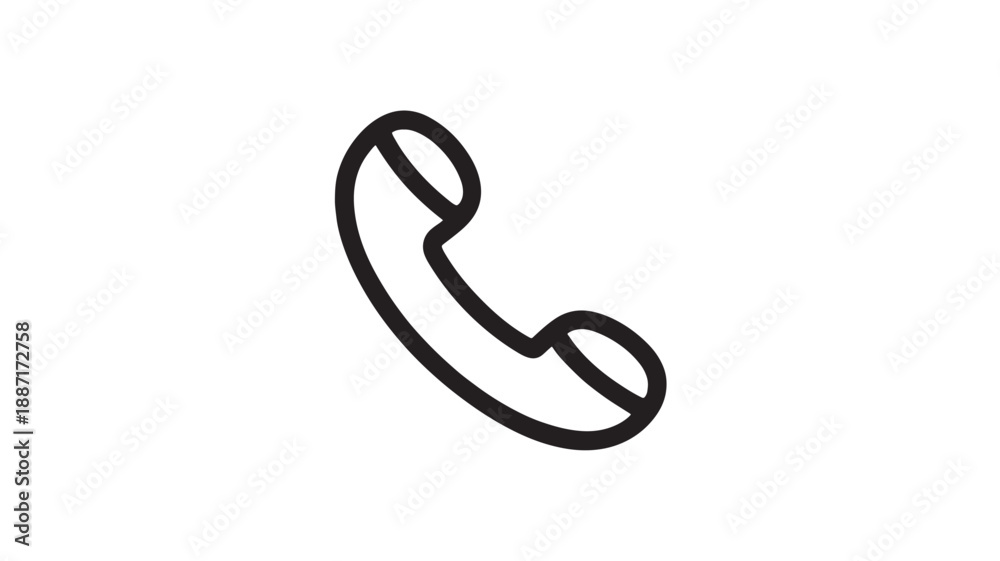 Obraz premium Retro telephone receiver in simple line art style with black outline on white background for customer service icon